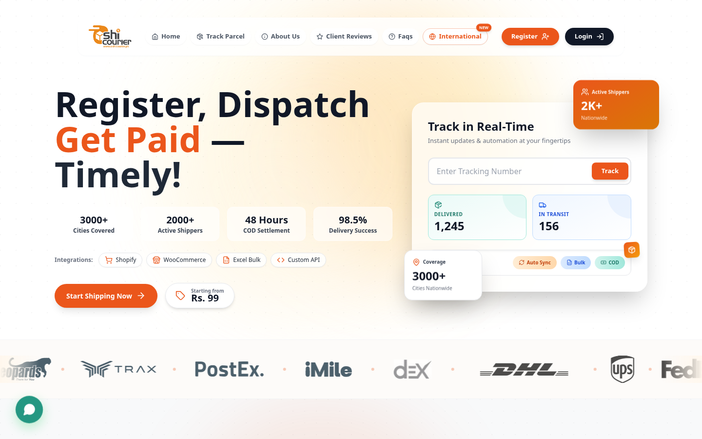 Oshi Courier public site — product we built
